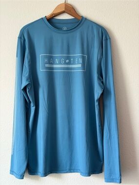 Hang Ten Men's Long Sleeve Blue Sun Tee UPF 50+ Sun Protection Size Large